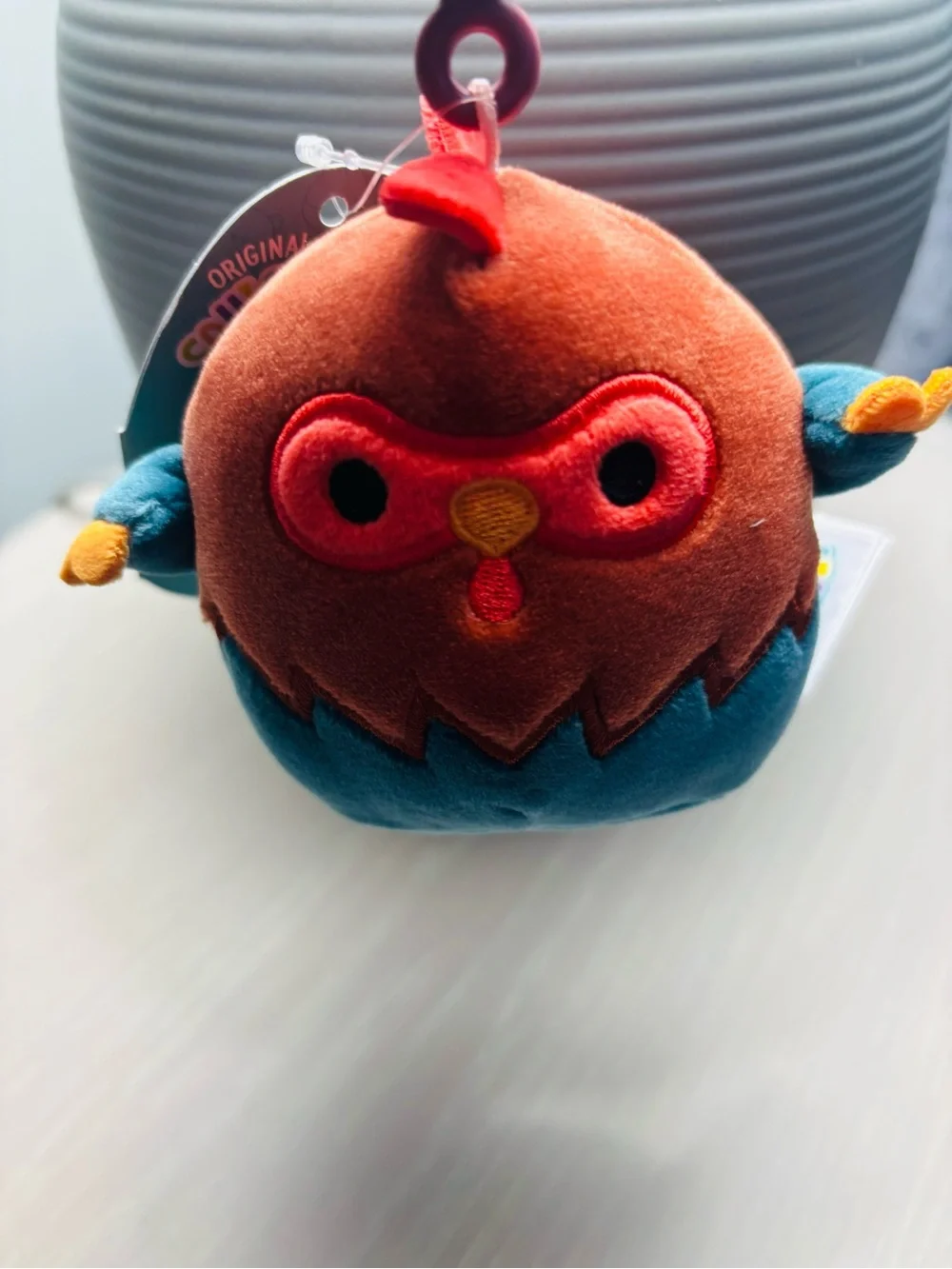 Squishmallows Reed Owl Plush Clip - Orange & Blue with Purple Clip